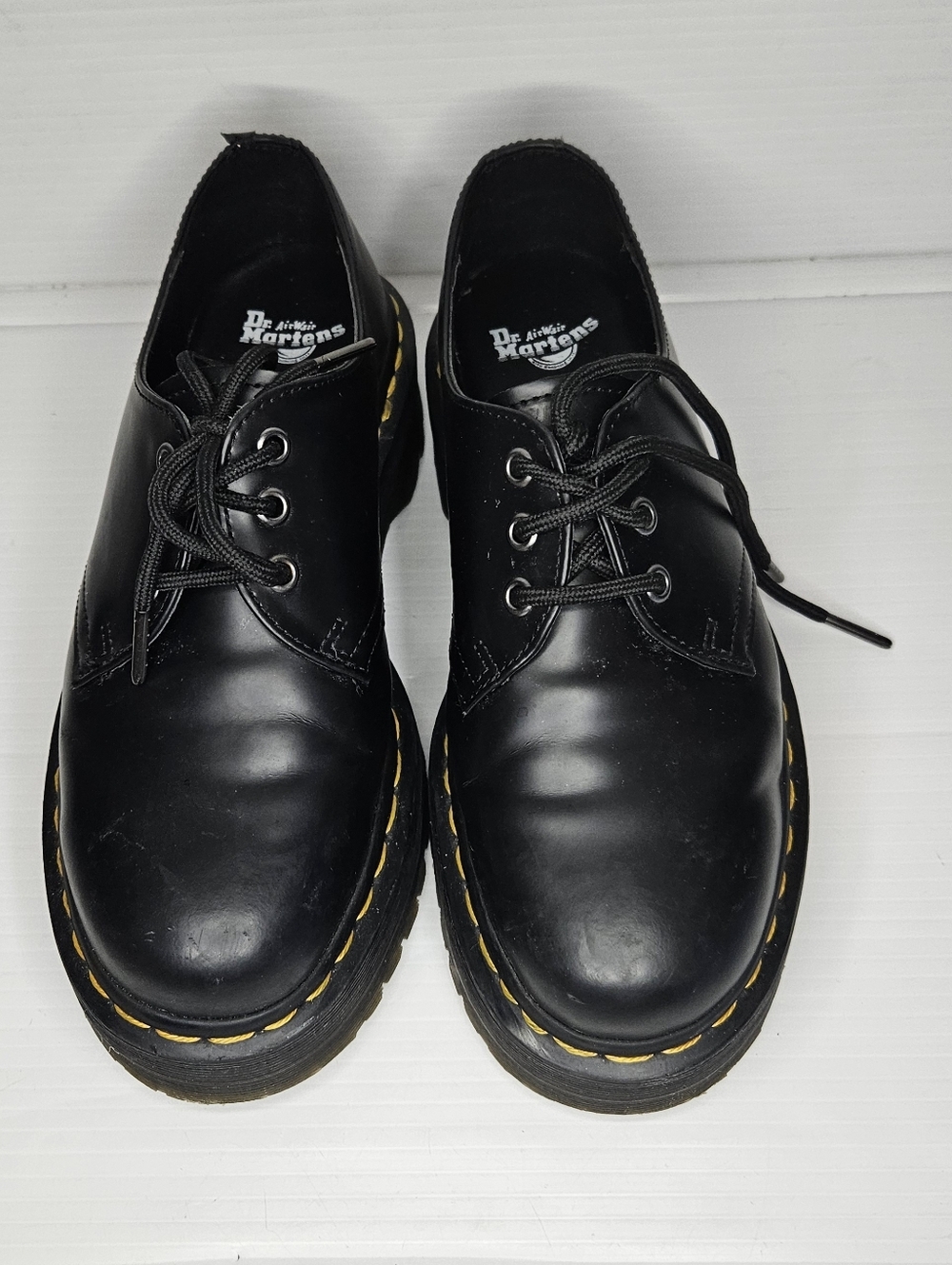 Dr. Martens 1461 Quad Black Polished Smooth Leather Platform Oxfords Women 8 M 7